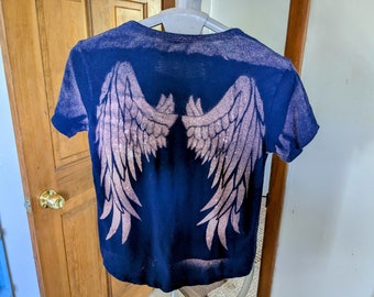 T-shirt impression d'ombre ailes gothiques, art portable personnalisé, M pour femmes