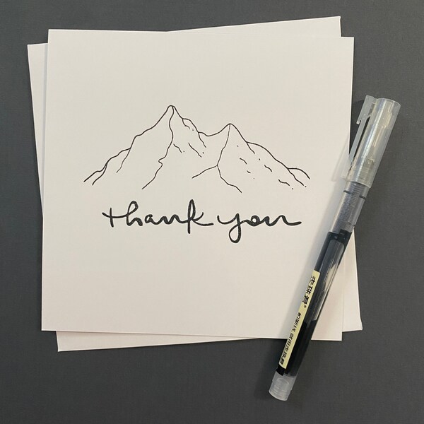 Minimalistic Card | Thank You Cards | Handmade Square 'Thank You' Card with Mountain Range |  Blank Thank You Greeting Card