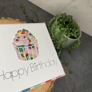 Birthday Shaker Card with Cupcake Background | Cupcake Birthday Shaker Card | Shaker Card | Handmade Card | Sequins | Colorful