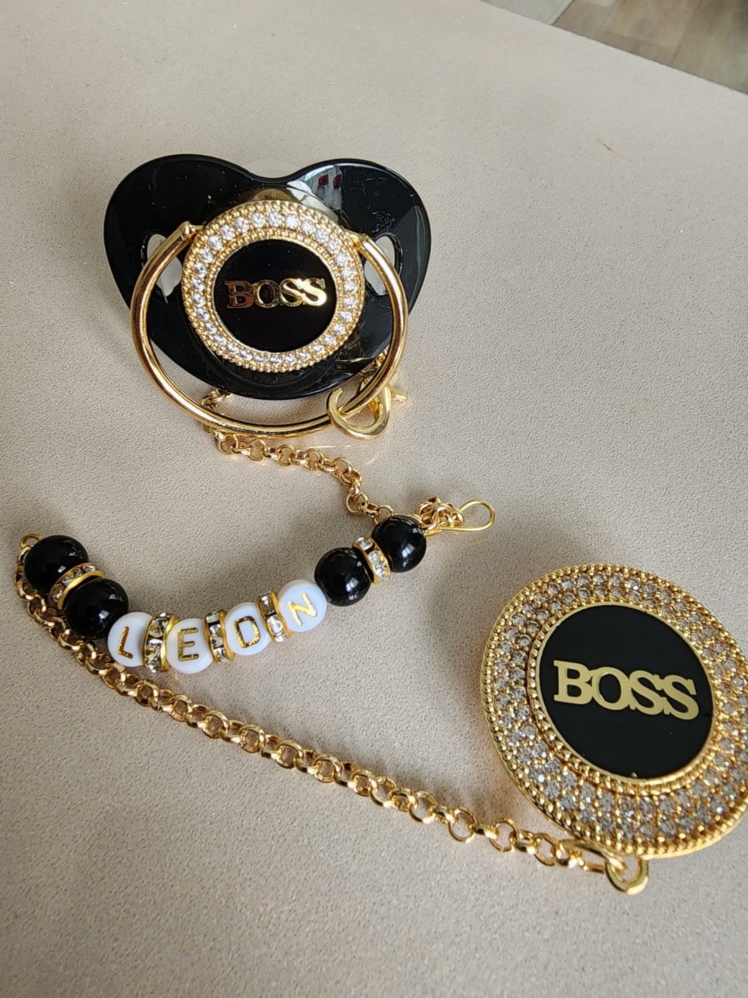 Baby BOSS Pacifier and Pacifier Chain Set Newborn Gift Dummy Etsy