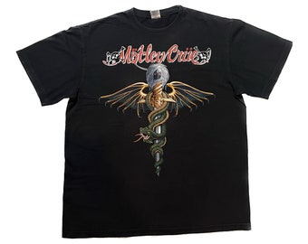 1980年代Mötley Crüe スカルデザイン Tシャツ 34-36 Vintage Mötley Crüe “dr. feelgood” Snake Caduceus Band Tee, AAA