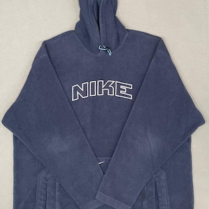 90s Vintage Nike Fleece, Rare Spellout Logo Embroidered Swoosh Navy Hoodie - XL