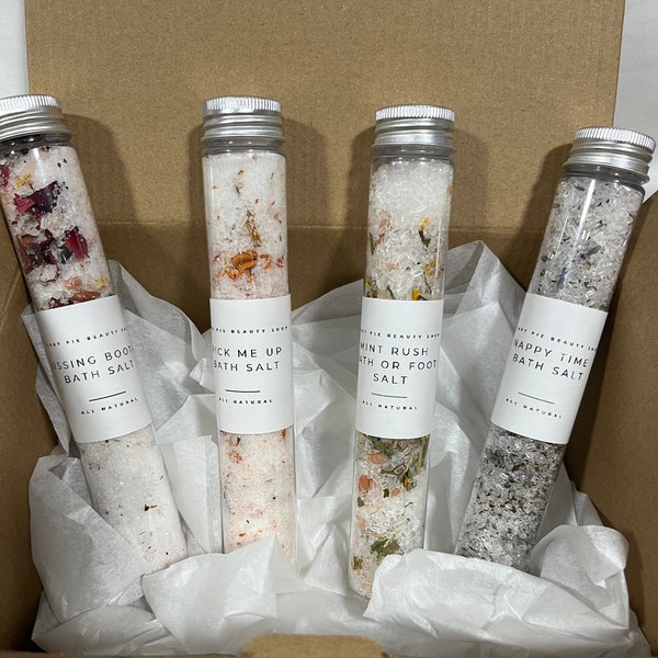 Bath Salt Tubes/Party Favours/infused salts/  Bath soaks/energy cleanser/selfcare/spa gifts/ Infused bath salts/hand made/natural ingredient