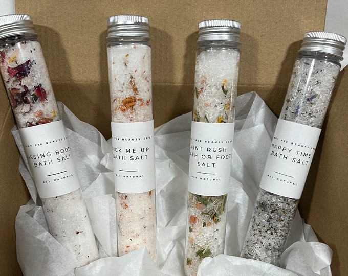 Bath Salt Tubes/Party Favours/infused salts/  Bath soaks/energy cleanser/selfcare/spa gifts/ Infused bath salts/hand made/natural ingredient