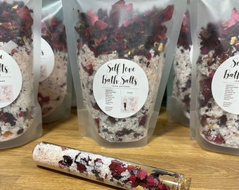 Self love bath salts/ Bath soaks/ energy cleanser/ selfcare/ spa gifts/ Infused bath salts/ hand made/natural bath soak