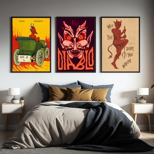 2 Vintage Devil Posters 1 Diablo poster, Devil Wall Art, Set of 3 Posters, Aesthetic Posters, Vintage Posters, Art, HD Devil Posters