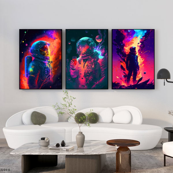 Astronaut Wall Art, Set of 3 Posters, Aesthetic Posters, Trendy Posters, Art, HD Trippy Astronaut Posters