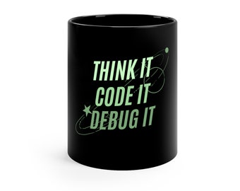 Coder Black Mug 11oz - Prezent dla programisty - Kubek dla komputerowego geek - Prezent dla programisty - Gadżety dla inżyniera oprogramowania - Kobiety w branży technologicznej