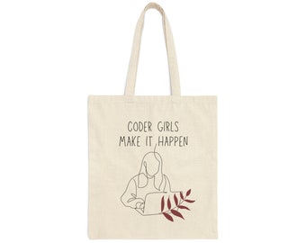 Torba Coder Girl Make it Happen z płótna bawełnianego - prezent dla programisty - torba Computer Geek - prezent dla programisty - inżynier oprogramowania - kobiety w branży technologicznej