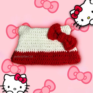 Kitty with bow crochet cat beanie