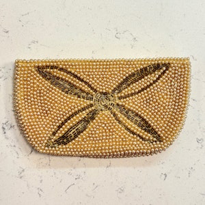 Monedero vintage pequeño con perlas y cuentas para novia, Hecho en Japón