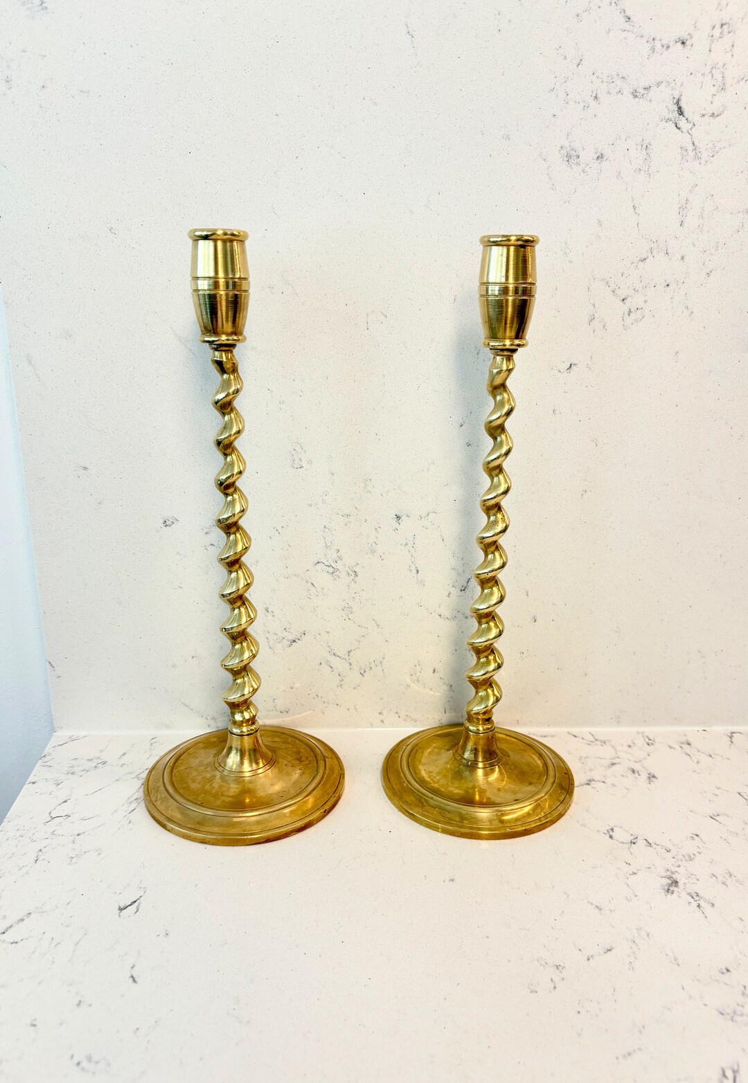 Vintage 11 Brass Twist Curl Spiral Metal Candlestick Holders Set of 2 ...