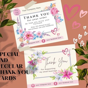 2 cartões de agradecimento pacote para pequenas empresas cartões de agradecimento inserções de pacotes personalizados cartões de cliente imprimíveis