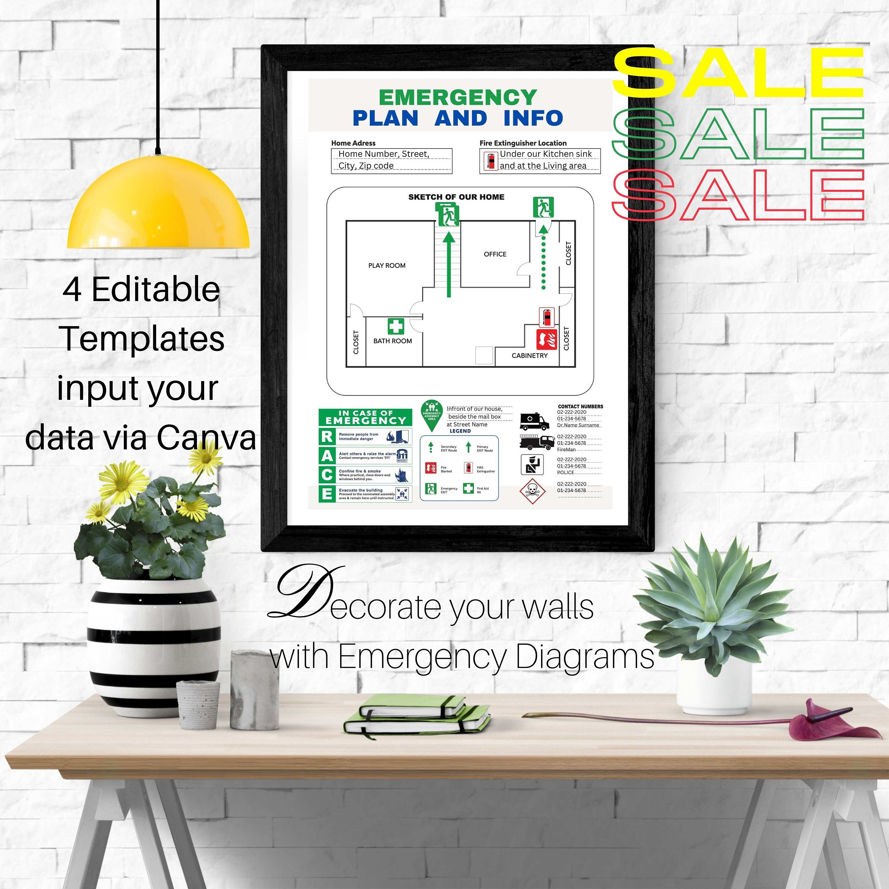Emergency Escape Map Evacuation Diagram Emergency Fire Escape Plan Editable Airbnb Signs in ...