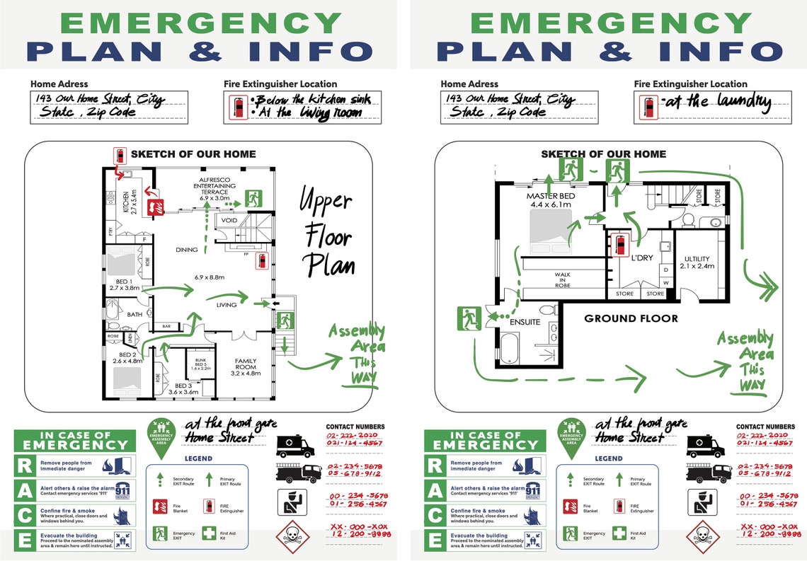Evacuation Diagram Emergency Fire Escape Plan Editable Airbnb Signs - Etsy