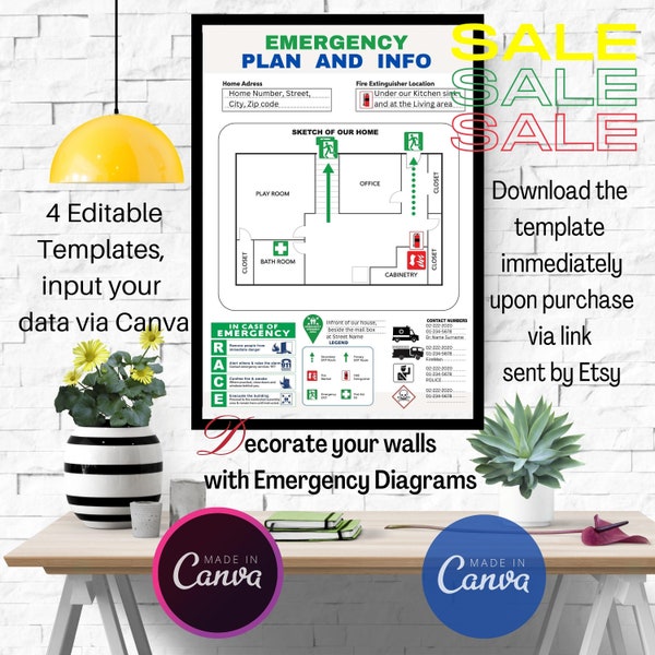 Evacuation Diagram Emergency Fire Escape Plan Editable Airbnb Signs in Canva Modern design STRA AUS Standard