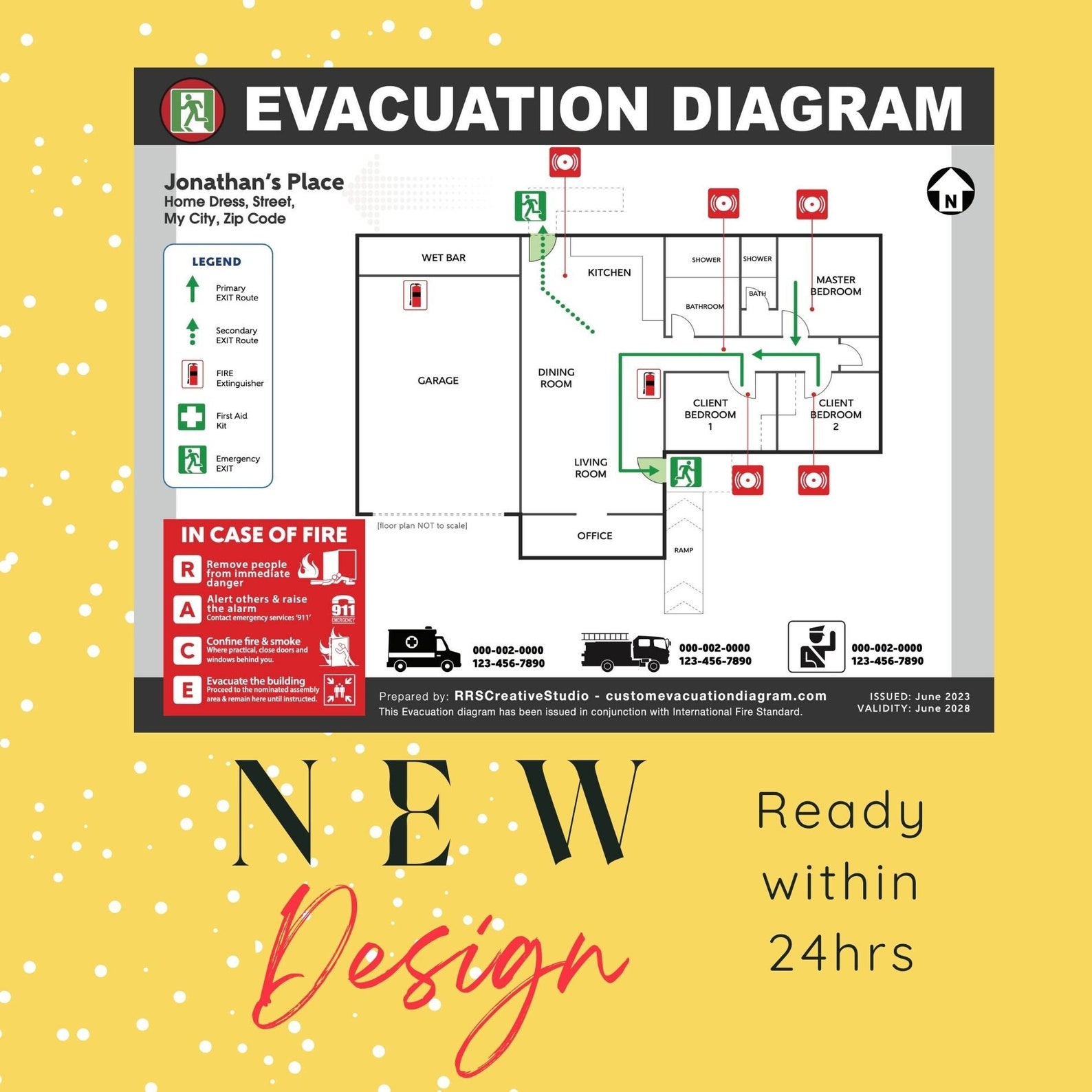 Evacuation Diagram Emergency Fire Escape Plan Airbnb Signs Minimalist ...