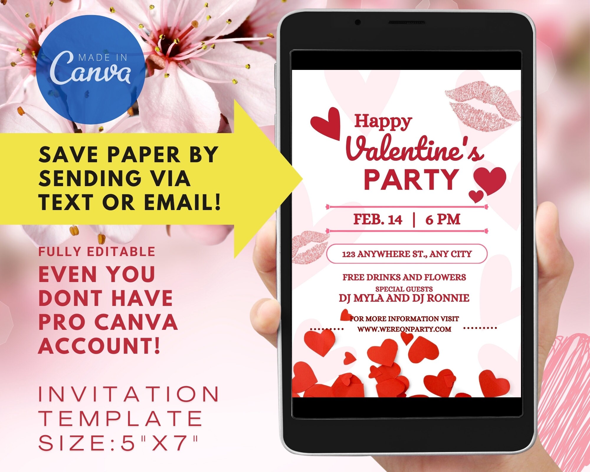 Editable Valentines Day Party Invitation Template, Valentines Girls ...