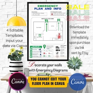 Evacuation Diagram Emergency Fire Escape Plan Editable Airbnb Signs in Canva Modern design STRA AUS Standard
