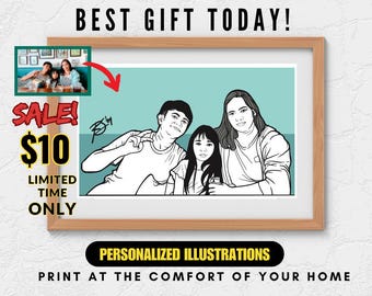 Personalized Family Portrait, Custom One Line Art, Wedding Anniversary Gift