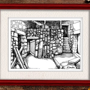 Bible Times Typical Fisherman&#39;s house Timber Log Cabin Line art Prints Floral Print Black and White Printable Wall Art Minimalist