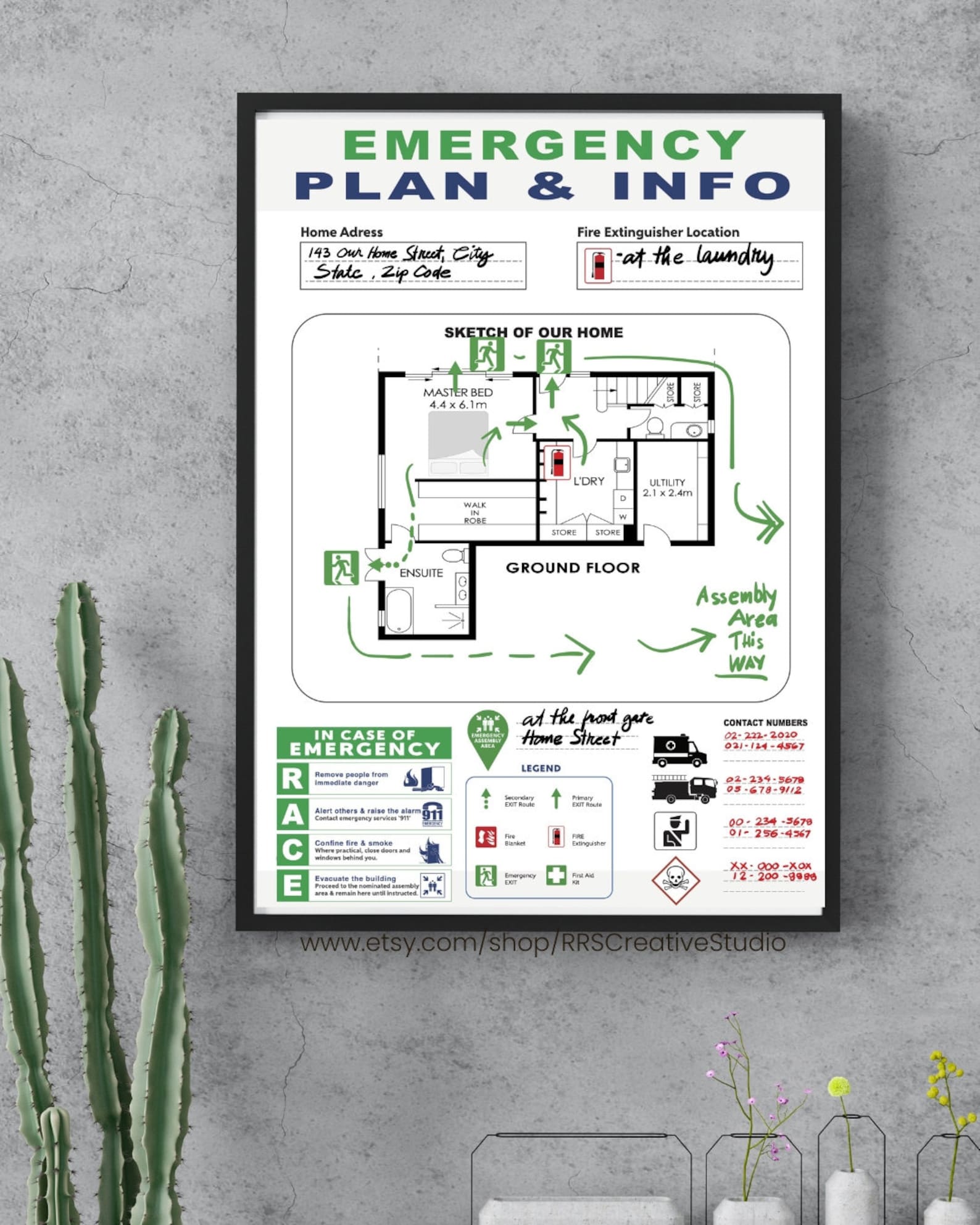 Evacuation Diagram Emergency Fire Escape Plan Editable Airbnb Signs Etsy