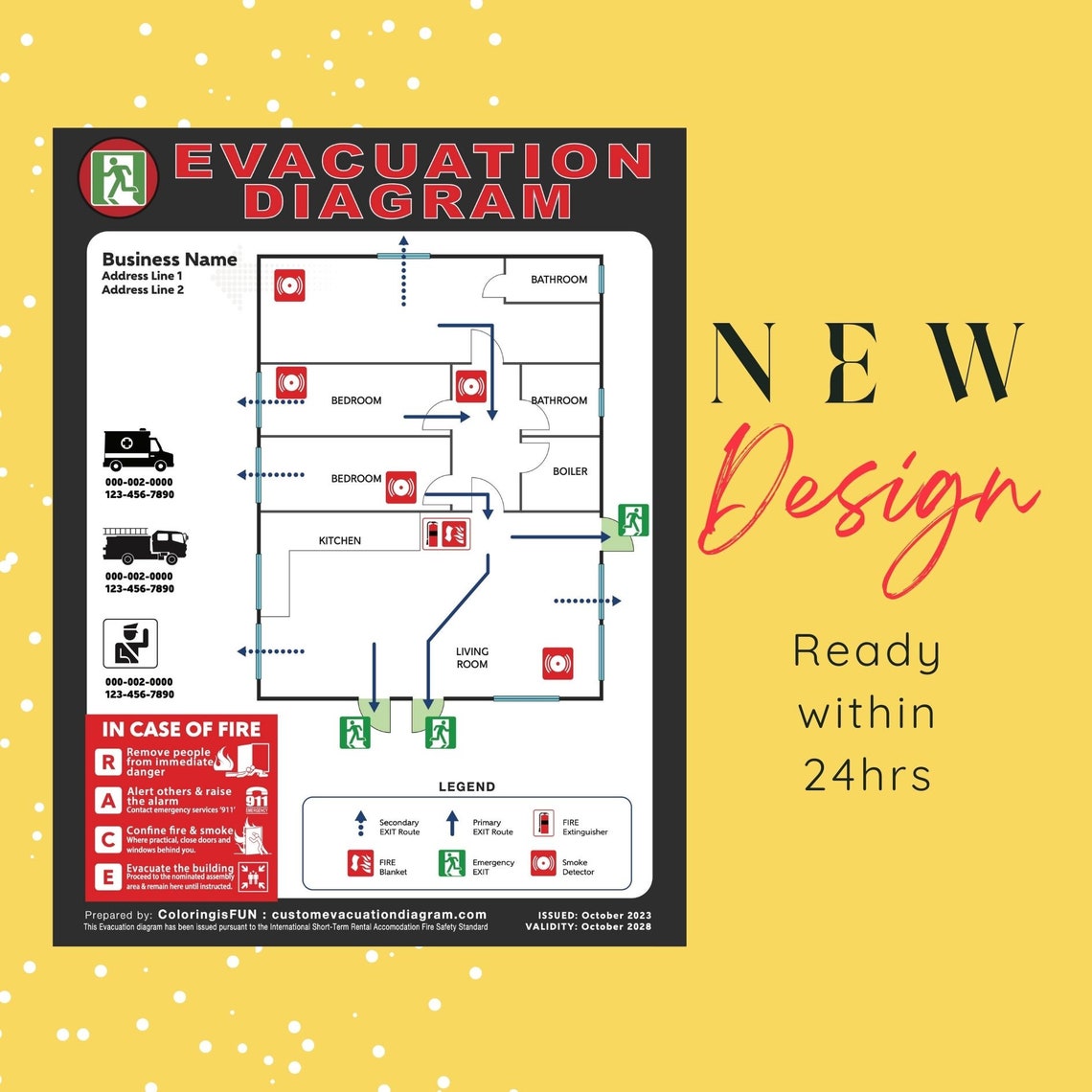 Customized Evacuation Diagram Emergency Fire Escape Plan Airbnb Signs ...