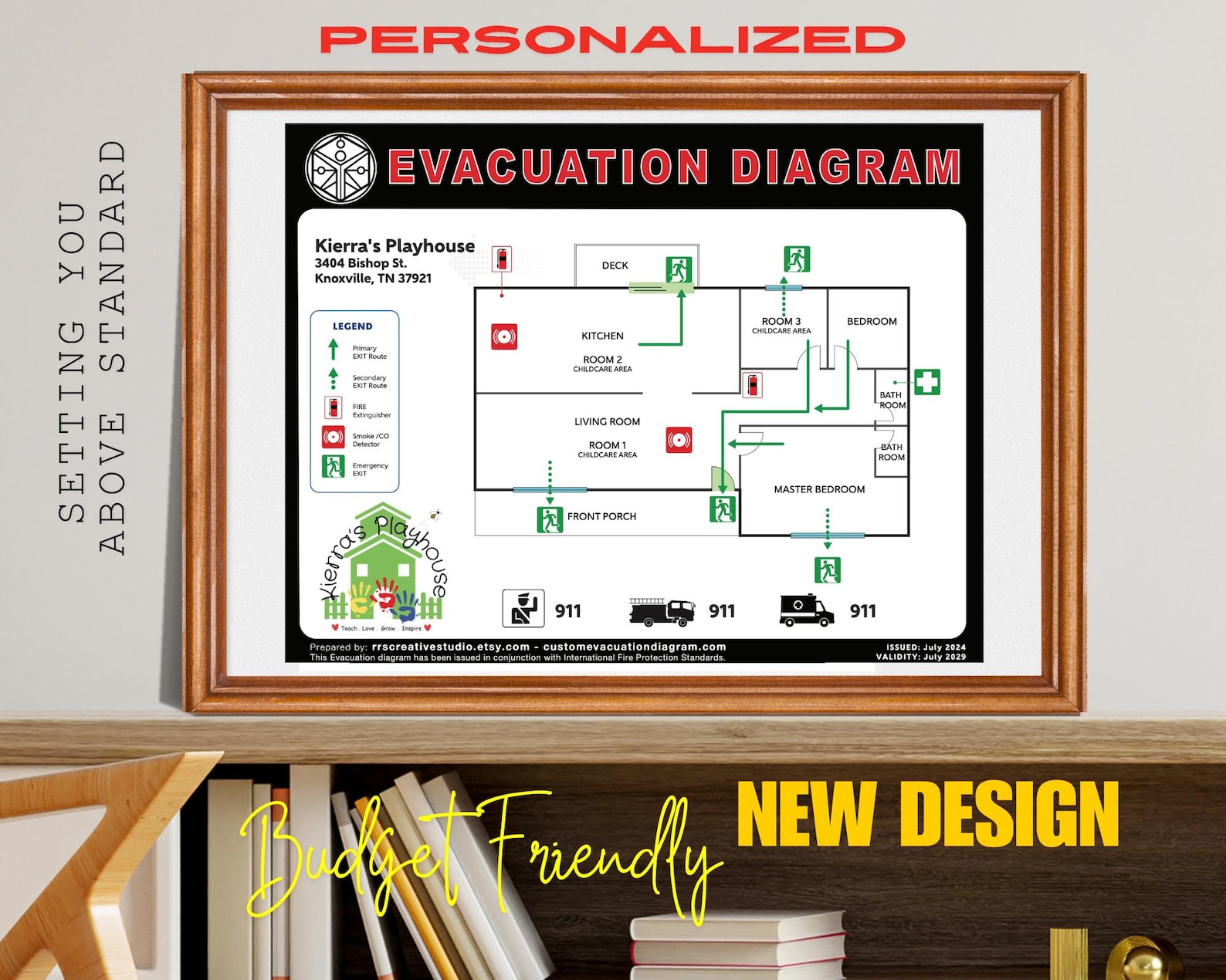 Evacuation Diagram Emergency Fire Escape Plan Airbnb Signs Minimalist ...