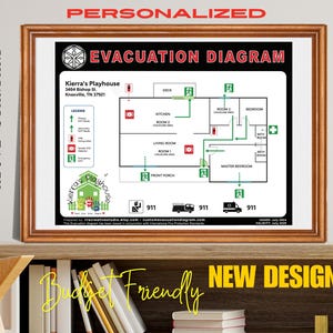 Evacuation Diagram Emergency Fire Escape Plan Airbnb Signs Minimalist design