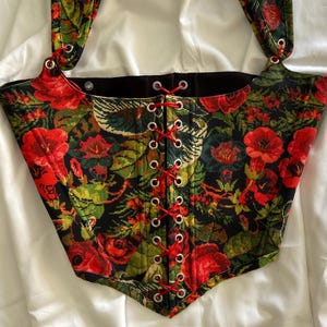 Overbust Corset, Renaissance Corset, Flowers Print Corset, Black and White Corset, Plus Size Corset, Back-Tie Corset, Botanical Print Corset