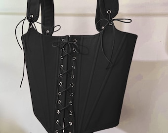 Black Cotton Lace Up Corset Top – Vintage Style Renaissance Corset