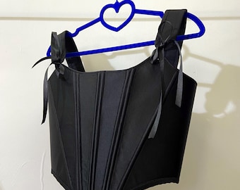 Luxury Overbust Corset, Black Satin Corset