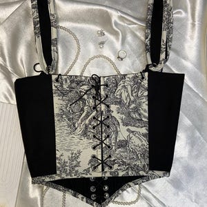 Toile-tryckt snörningskorsetttopp – Renässanskorsett i vintagestil bild 3