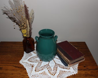 Vintage Green ceramic vase with double handles