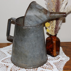 Vintage Oil Can, Galvanized oil can, Industrial decor. Oil Can Pitcher dispenser metal.
