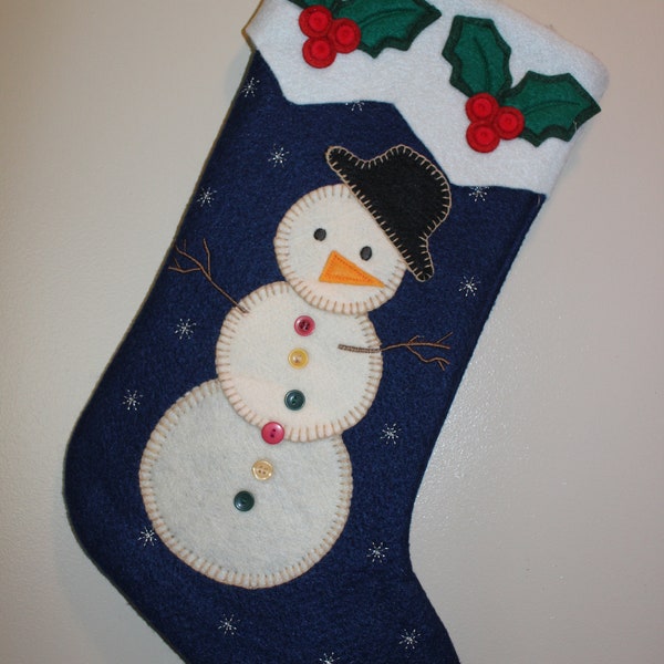 Vintage Snowman Felt Christmas stocking. Unused cardboard and tag inside. 45 cotton and 55 acrylic.