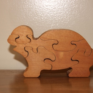 Vintage Wood Turtle Puzzle. Unique 5 piece Hand Crafted Jigsaw Free Standing Puzzle.