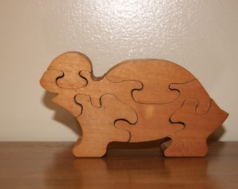 Vintage Wood Turtle Puzzle. Unique 5 piece Hand Crafted Jigsaw Free Standing Puzzle.