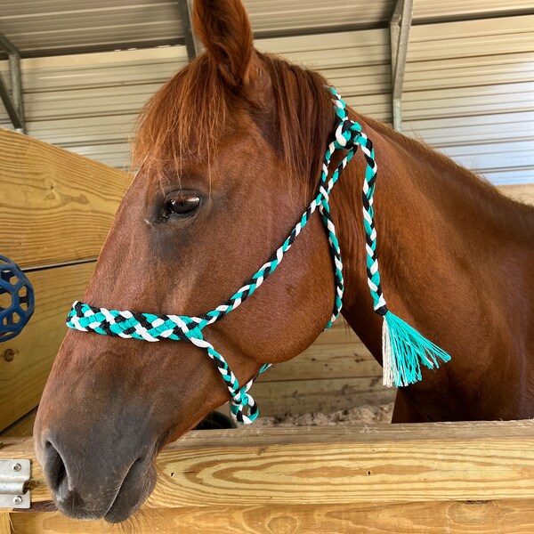 Tough 1 Hand Braided Mule Tape Halter With 10 Ft Lead - Black Or White, Full Size Horse
