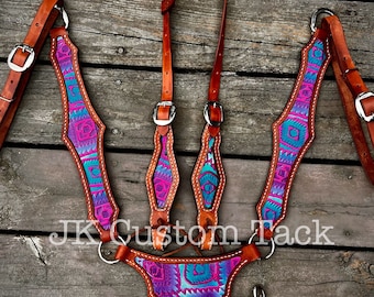 Handcrafted Aztec Rio Leather Gladiator Style Tack Set Breastcollar/Headstall/Wither Strap