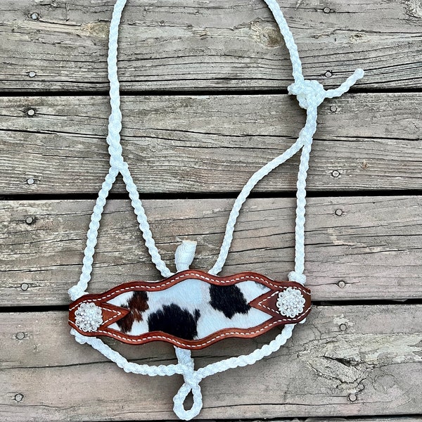 NEW! 722802 - Hair on Hide Mule Tape Bronc Halter with Lead main image 0