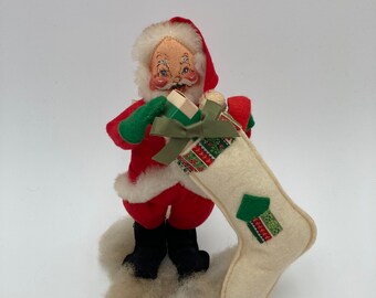 Annalee Santa Doll w/ Stocking Mobiltree Meredith NH 1980 8” tall No Tags