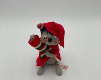 Annalee Christmas Mouse Doll w/ Knit Stocking Mobiltree Meredith NH 1989 6” tall No Tags