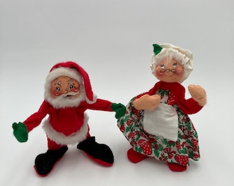 Bambole di Babbo Natale e della signora Claus di Annalee Mobiltree Meredith NH 1963 1971 7" di altezza Nessuna etichetta