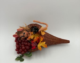 Annalee Cornucopia Mouse Doll Thanksgiving Mouse Mobiltree 2003 12” long Cornucopia No Tags