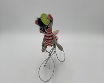 Annalee Maus Puppe auf Fahrrad mit Hut Mobiltree Meredith NH 1965 6 "groß Keine Tags