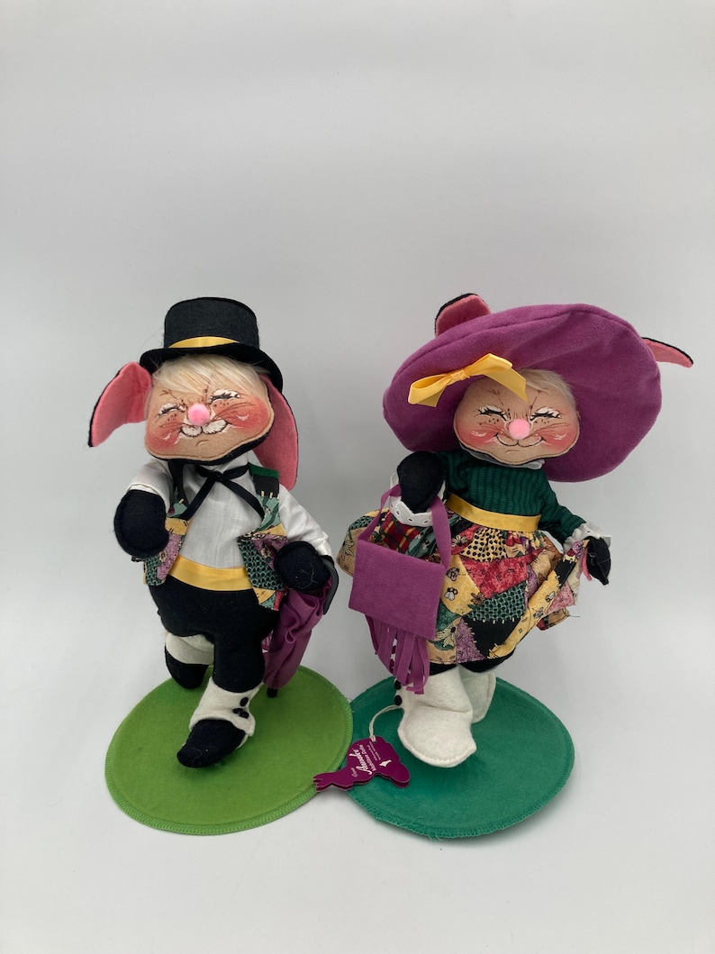 Annalee Victor and Victoria Bunny Dolls Easter Bunny Dolls Mobiltree Meredith NH 1998 12” tall w/ Tags (See Description) image 1