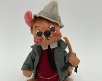 Muñeca ratón Annalee Business Man, maletín perdido, Mobiltree Meredith, NH, 1989, 6 pulgadas de alto, sin etiquetas