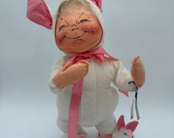Annalee Bunny Kid Doll w/ Slippers Mobiltree Meredith NH 1992 18” tall w/ Tag