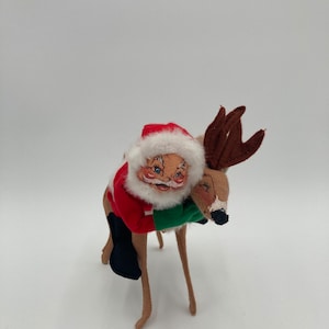Annalee Santa and Reindeer Doll Mobiltree Meredith NH 1986 7” tall No Tags (See Description)
